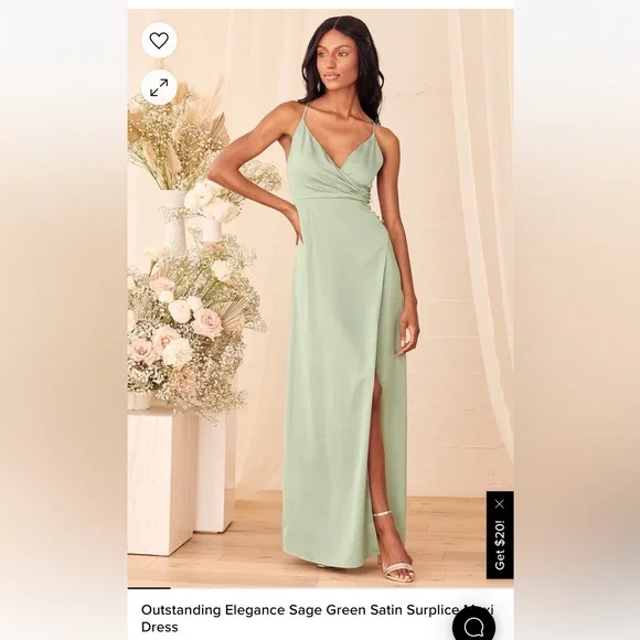 Lulus Outstanding Elegance Sage Green Satin Surplice Maxi Dress - Picture 1 of 1